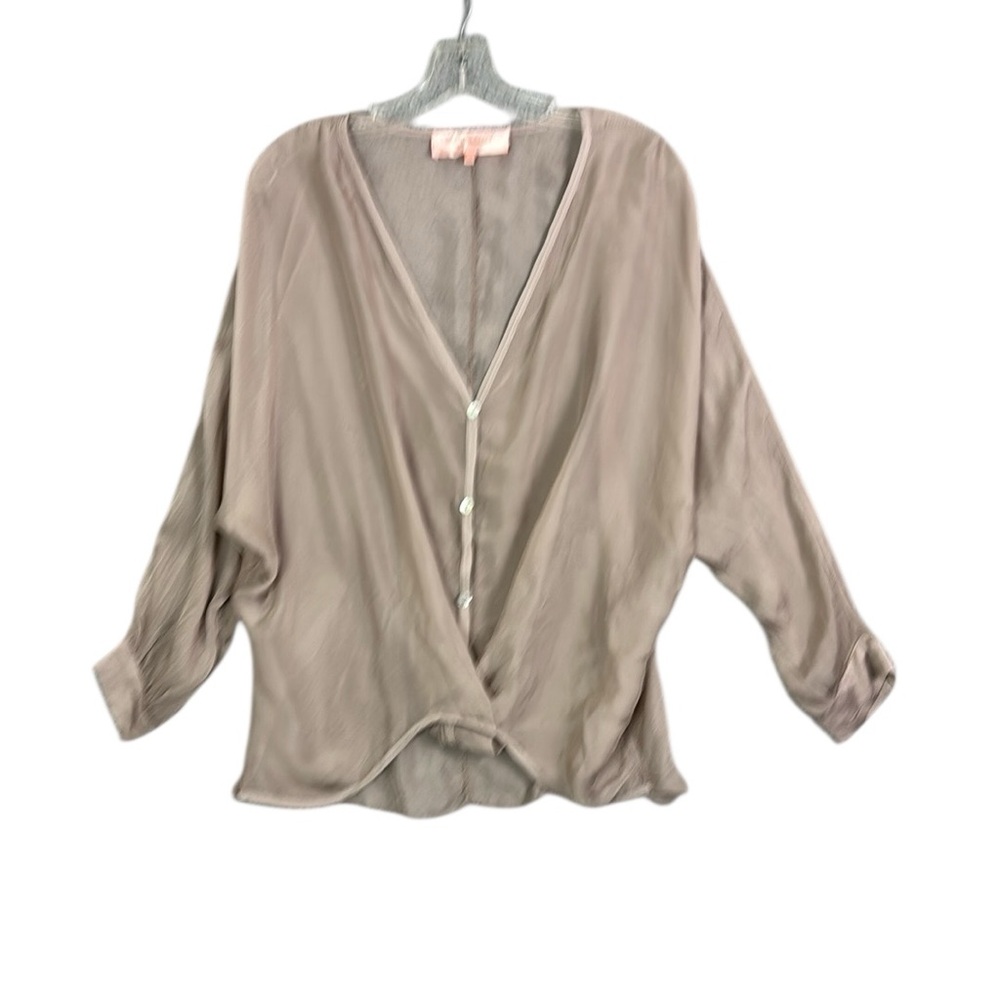 Scandal Italy One Size Sheer Long Sleeve Lightweight Elegant Women's Tan Blouse - Picture 8 of 14